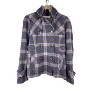 Hydraulic Women's S Purple Gray Plaid Double Breasted Peacoat *